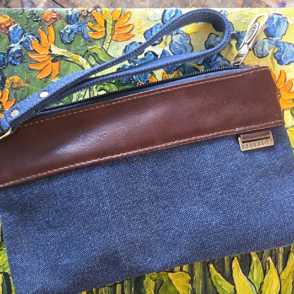 Stylish Blue and Brown Clutch by